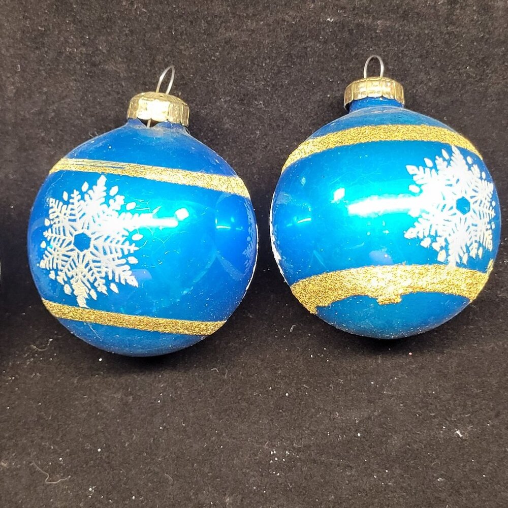 Set Of 4 Snowflake Design Christmas Tree Ball Ornaments Vtg Gold Glitter - Picture 6 of 10